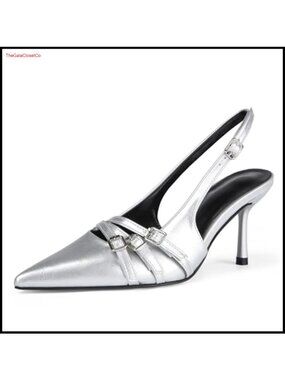 Slip On Slingback Stiletto Heels Pointed Toe Pumps Patent Leather Dress Shoes
